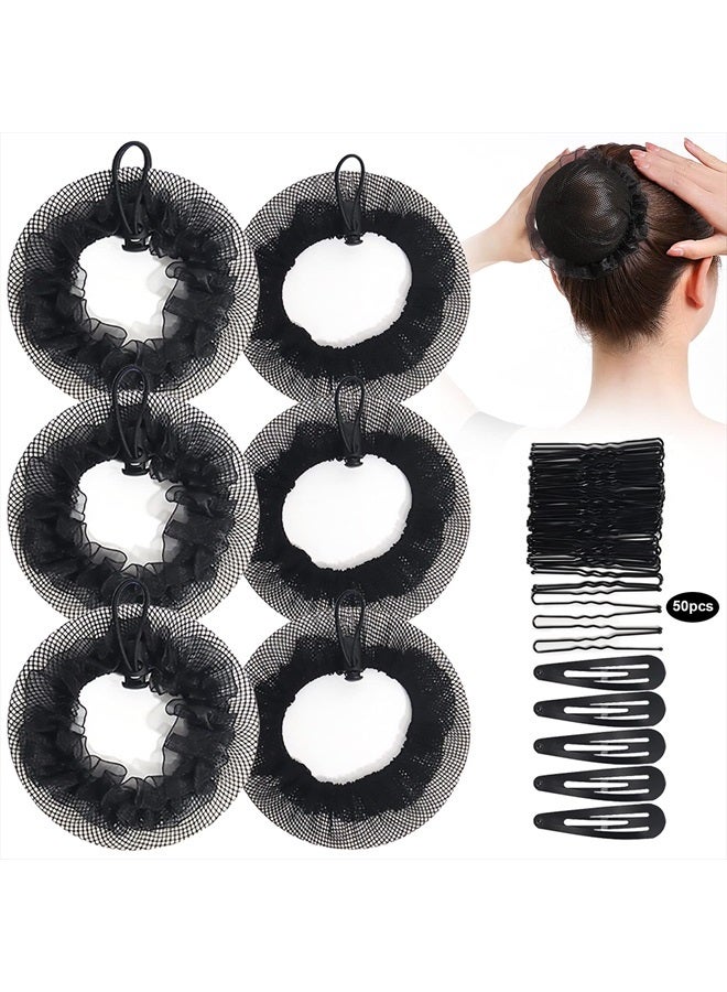 KESAPLAN 6PCS Bun Hair Nets Set Reusable Elastic Mesh Bun Cover for Ballerina Dancer Bank Clerk Nurse Skater Hair Fixing Black Stretch Lace Hair Accessories for Women Girls Mixed Style (Medium) - Image 1