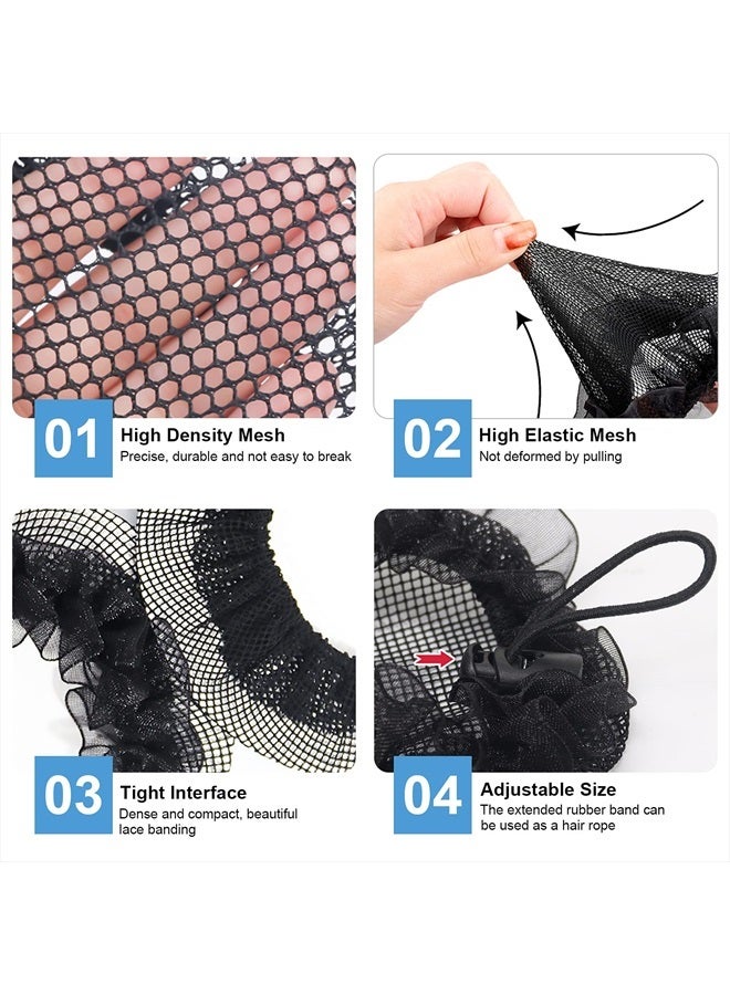 KESAPLAN 6PCS Bun Hair Nets Set Reusable Elastic Mesh Bun Cover for Ballerina Dancer Bank Clerk Nurse Skater Hair Fixing Black Stretch Lace Hair Accessories for Women Girls Mixed Style (Medium) - Image 4