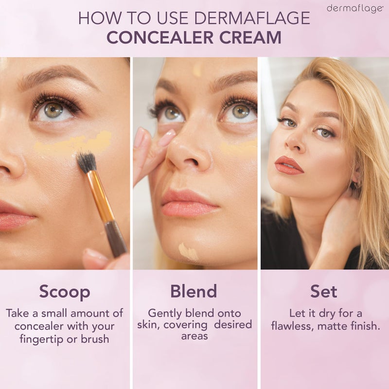 Dermaflage Waterproof Concealer Cream (Golden Fair) - Concealer Full Coverage, Matte Finish for Face & Body - Hides Dark Circles, Tattoos & Acne - Long Lasting Formula Used by Hollywood Makeup Artists - Image 3