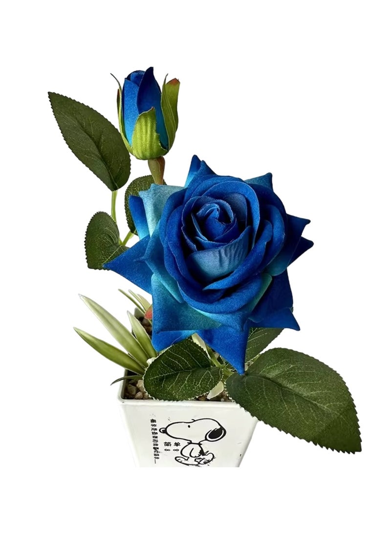 Huitich Artificial Rose Flowers Potted Plants Blue  - Image 1