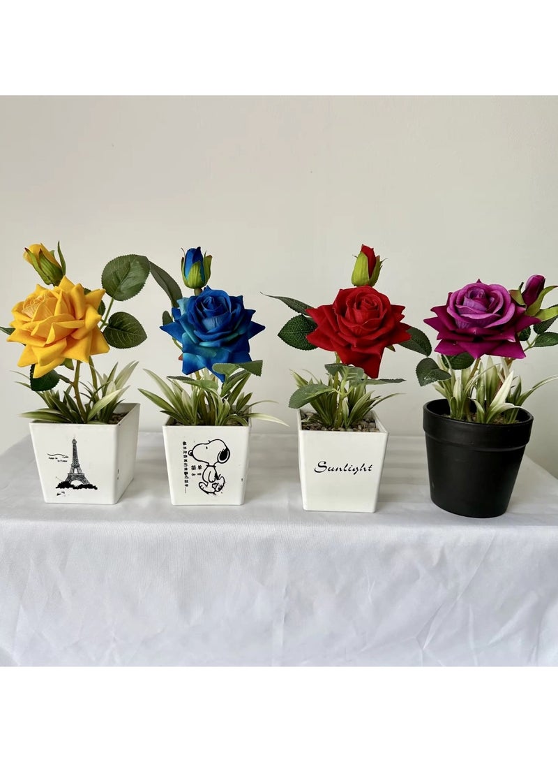 Huitich Artificial Rose Flowers Potted Plants Blue  - Image 2