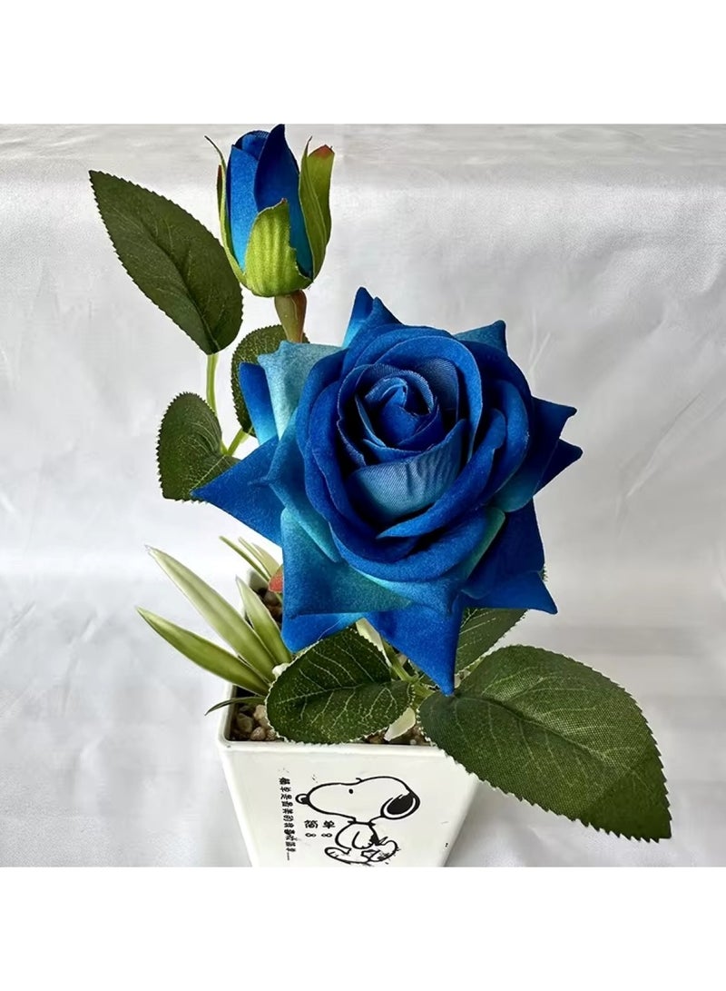 Huitich Artificial Rose Flowers Potted Plants Blue  - Image 5