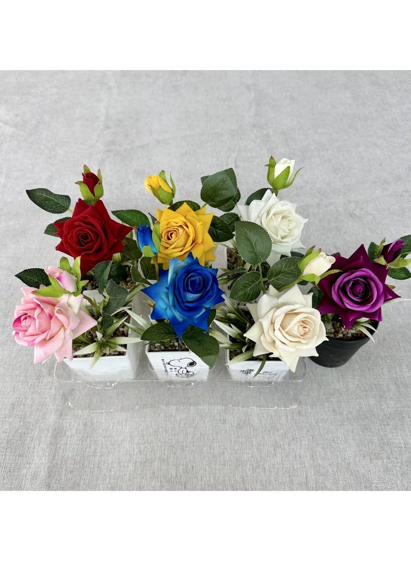 Huitich Artificial Rose Flowers Potted Plants Blue  - Image 3