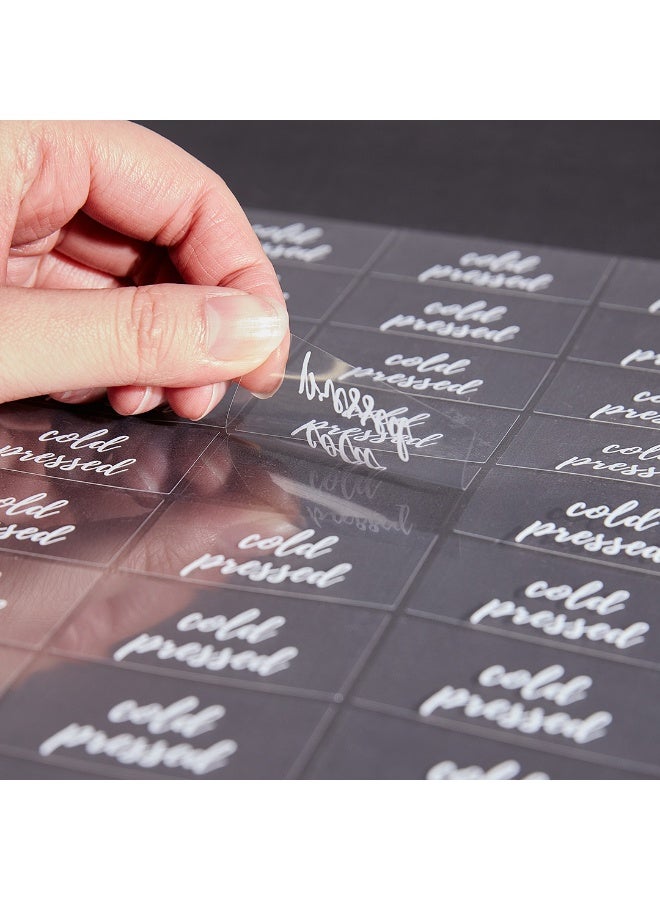 Restaurantware Label Tek 1.9 x 1 Inch Cold Pressed Juice Bottle Labels, 100 Water-Resistant Labels For Bottles - Self-Adhesive, Clear With White Font, Plastic Bottle Stickers, For Drink Pouches, - Image 2