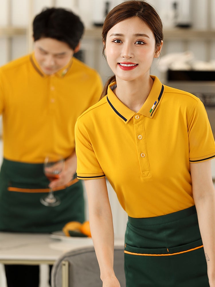 Catering Waiter Work Clothes Short-Sleeved T-Shirt Ice Silk Cotton Work Clothes Female Supermarket Burger Fast Food Restaurant Work Clothes Embroider - Image 2