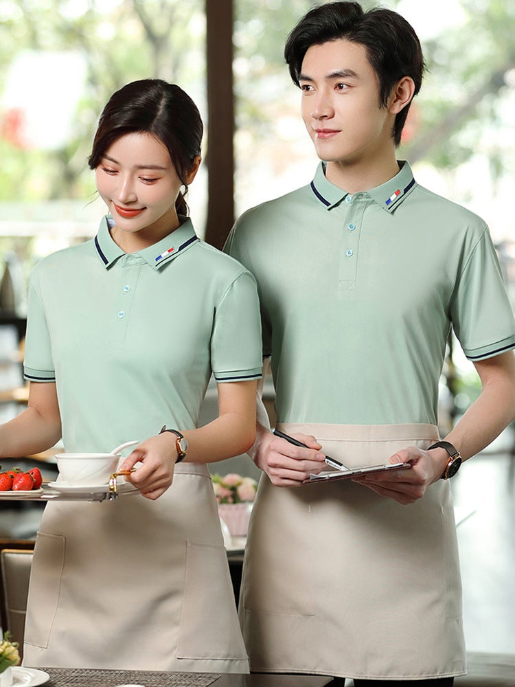 Catering Waiter Work Clothes Short-Sleeved T-Shirt Ice Silk Cotton Work Clothes Female Supermarket Burger Fast Food Restaurant Work Clothes Embroider - Image 3