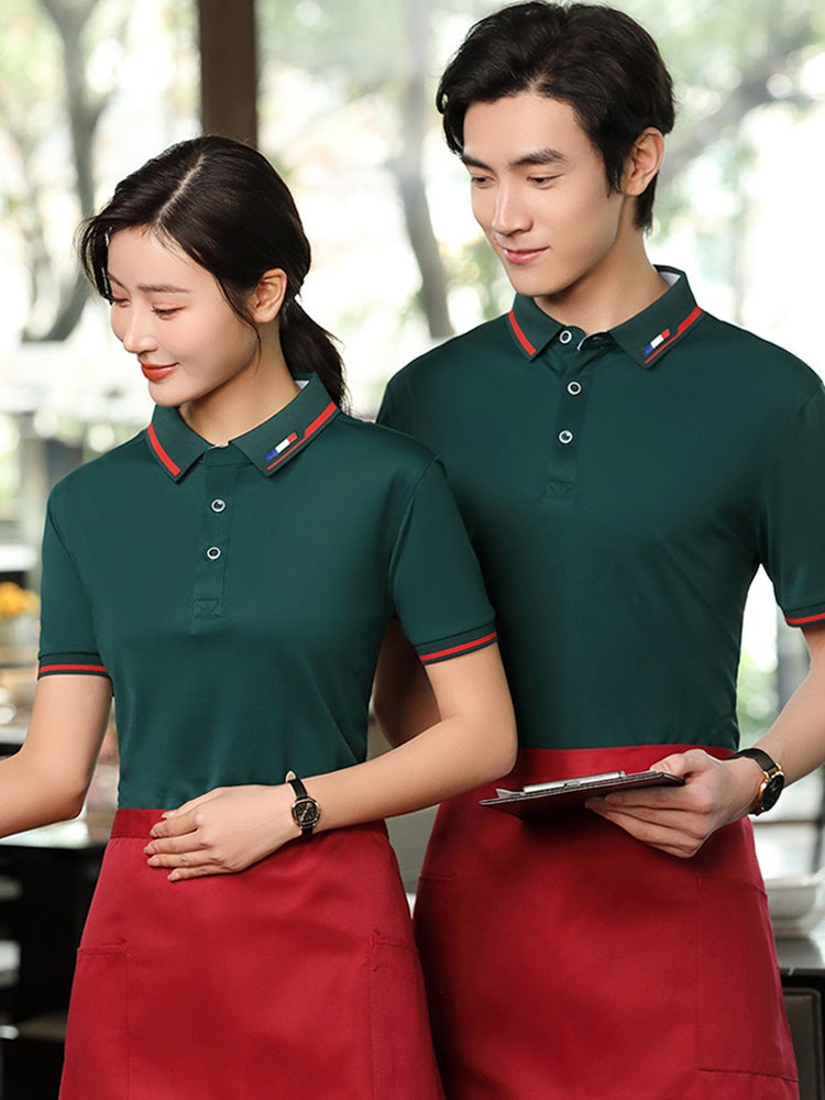 Catering Waiter Work Clothes Short-Sleeved T-Shirt Ice Silk Cotton Work Clothes Female Supermarket Burger Fast Food Restaurant Work Clothes Embroider - Image 4