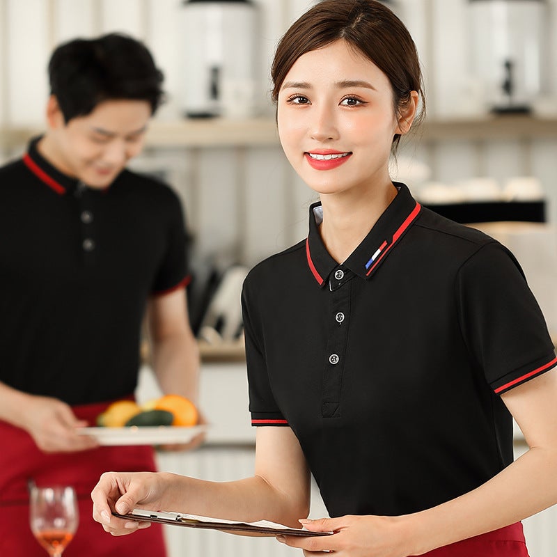Catering Waiter Work Clothes Short-Sleeved T-Shirt Ice Silk Cotton Work Clothes Female Supermarket Burger Fast Food Restaurant Work Clothes Embroider - Image 1