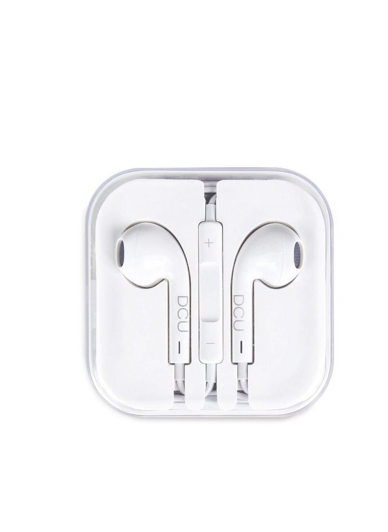 DCU TECNOLOGIC - DCU Stereo Earphones with 3,5mm Jack Premium Quality and crystal clarity Sound with Mic, White. - Image 1