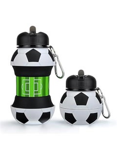 MIXDE Collapsible Water Bottle 550ml Foldable Water Bottle for Kids Students Reusable BPA Free Silicone Collapsible Water Bottle Leakproof Football Sports Water Bottle for Gym Camping Hiking  - Image 1