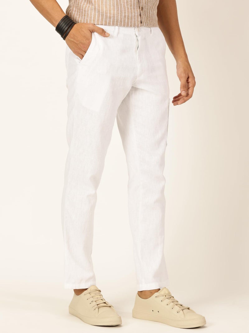 Thomas Scott Men's Linen Blend Straight Fit Chino Pants (White, 32) - Image 3