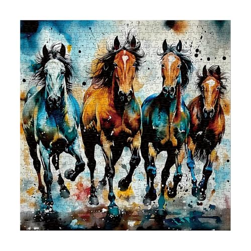Larkipuzz Art Vintage Horse Puzzles for Adults 1000 Pieces Colorful Aesthetic Animal Painting Jigsaw Puzzles Funny Hard Challenging Mustang Puzzle - Image 1
