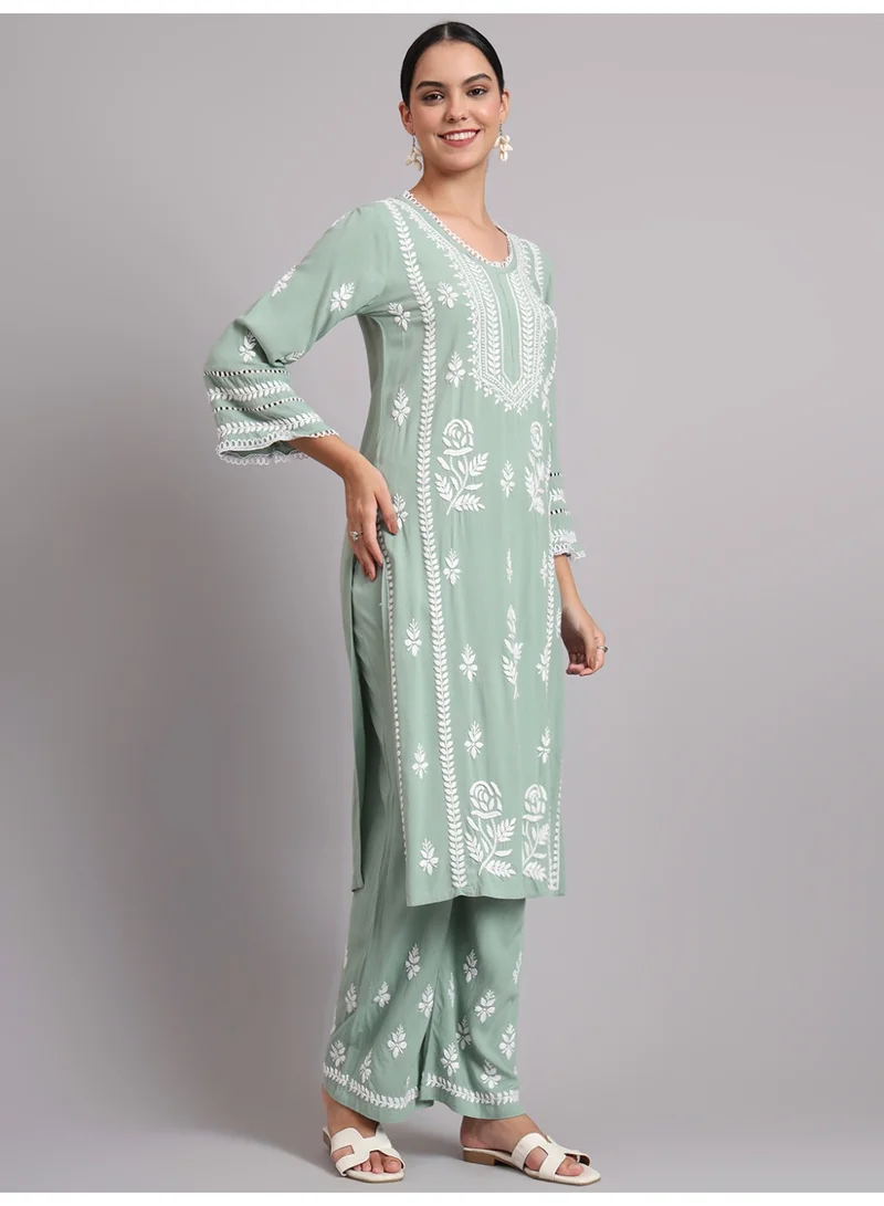Alaya Women Hand Embroidered Lucknowi Chikankari Rayon Kurta Set-AL4078KS