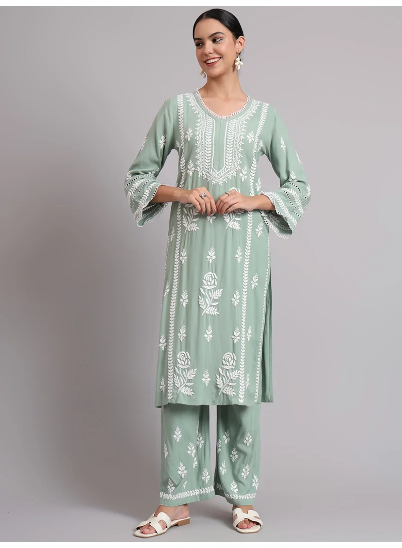 Alaya Women Hand Embroidered Lucknowi Chikankari Rayon Kurta Set-AL4078KS