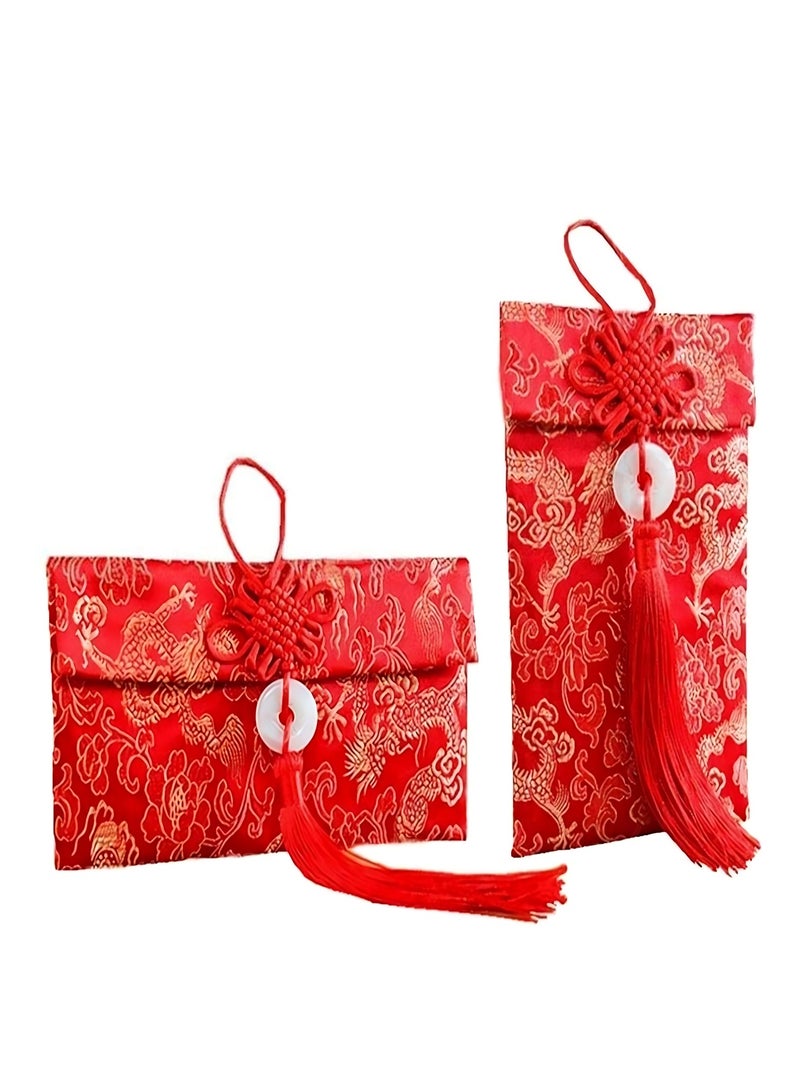 SYOSI Red Envelopes Chinese, 2 PCS Chinese Element Silk Red Envelopes Chinese Red Money Pockets, Gift Card Envelopes for New Year Birthday Party Festivals and Wedding - Image 1
