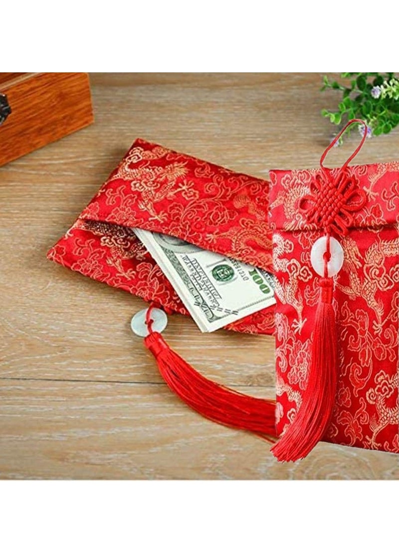 SYOSI Red Envelopes Chinese, 2 PCS Chinese Element Silk Red Envelopes Chinese Red Money Pockets, Gift Card Envelopes for New Year Birthday Party Festivals and Wedding - Image 2
