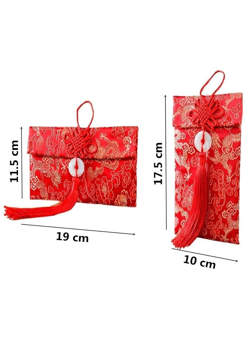 SYOSI Red Envelopes Chinese, 2 PCS Chinese Element Silk Red Envelopes Chinese Red Money Pockets, Gift Card Envelopes for New Year Birthday Party Festivals and Wedding - Image 5