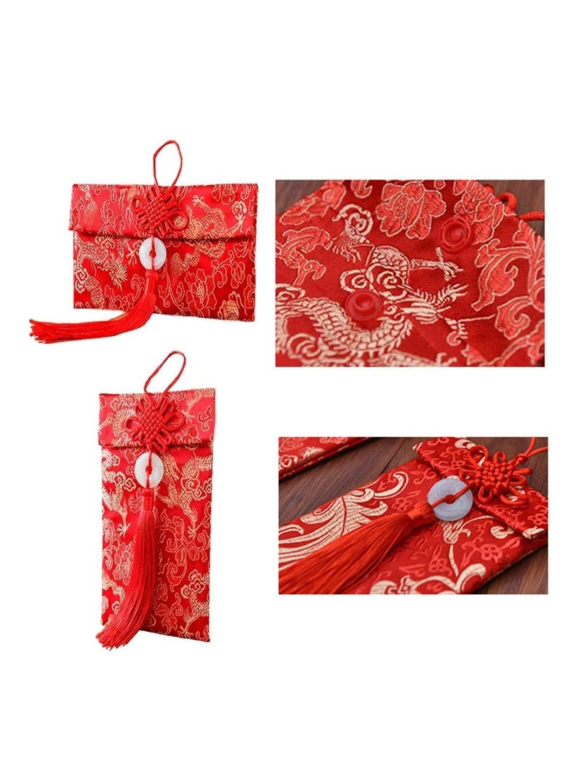 SYOSI Red Envelopes Chinese, 2 PCS Chinese Element Silk Red Envelopes Chinese Red Money Pockets, Gift Card Envelopes for New Year Birthday Party Festivals and Wedding - Image 4