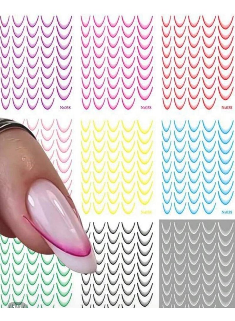 6 Sheets of Luminous Nail Art Stickers, 3D Gradient French Line Nail Stickers Self-Adhesive for Nail Art Design - Image 1