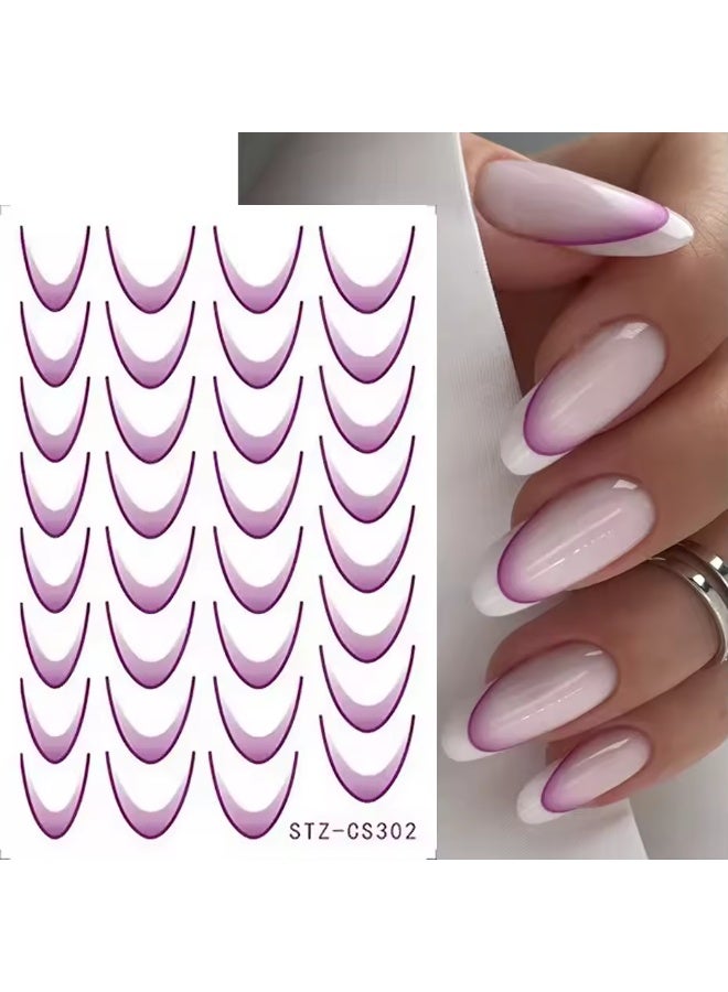 6 Sheets of Luminous Nail Art Stickers, 3D Gradient French Line Nail Stickers Self-Adhesive for Nail Art Design - Image 4