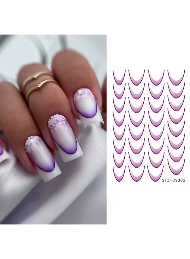 6 Sheets of Luminous Nail Art Stickers, 3D Gradient French Line Nail Stickers Self-Adhesive for Nail Art Design - Image 3