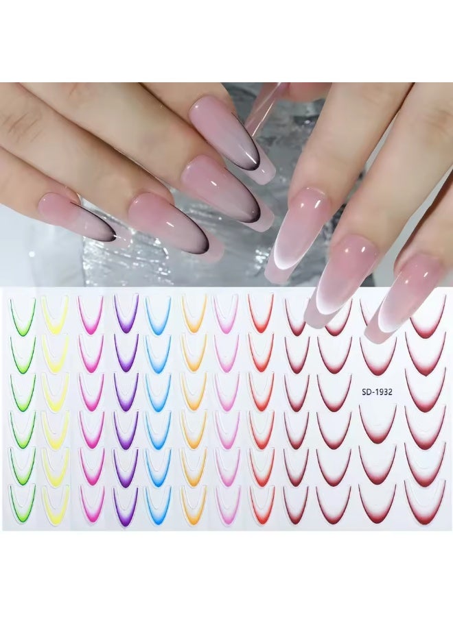 6 Sheets of Luminous Nail Art Stickers, 3D Gradient French Line Nail Stickers Self-Adhesive for Nail Art Design - Image 2