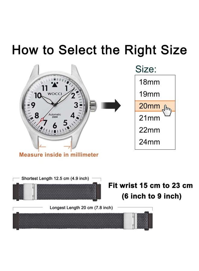 WOCCI 21mm Braided Nylon Watch Band for Men and Women, Quick Release, Silver Stainless Steel Buckle (Grey)  - Image 4