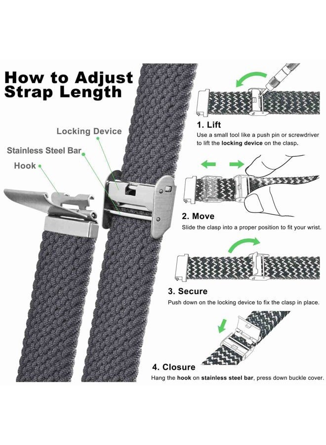 WOCCI 21mm Braided Nylon Watch Band for Men and Women, Quick Release, Silver Stainless Steel Buckle (Grey)  - Image 5