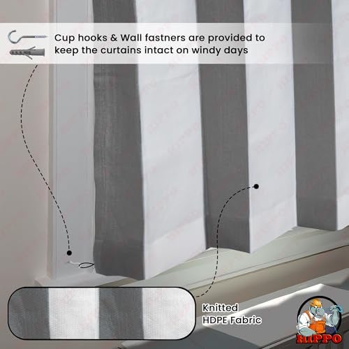 HIPPO High Density Polyethylene Outdoor Stripe 180 GSM Sun Blocking Balcony Eyelet/Grommet Light-filtering Curtain Sun Protection, Light Filtering for Garden Patio (Grey-White, 3FTX4.5FT) - Image 4