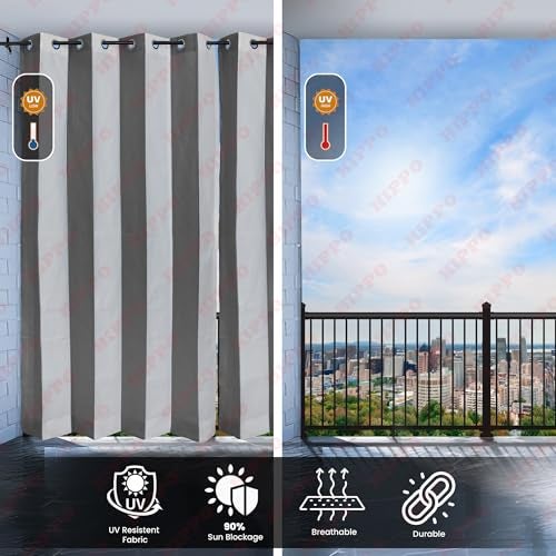 HIPPO High Density Polyethylene Outdoor Stripe 180 GSM Sun Blocking Balcony Eyelet/Grommet Light-filtering Curtain Sun Protection, Light Filtering for Garden Patio (Grey-White, 3FTX4.5FT) - Image 2