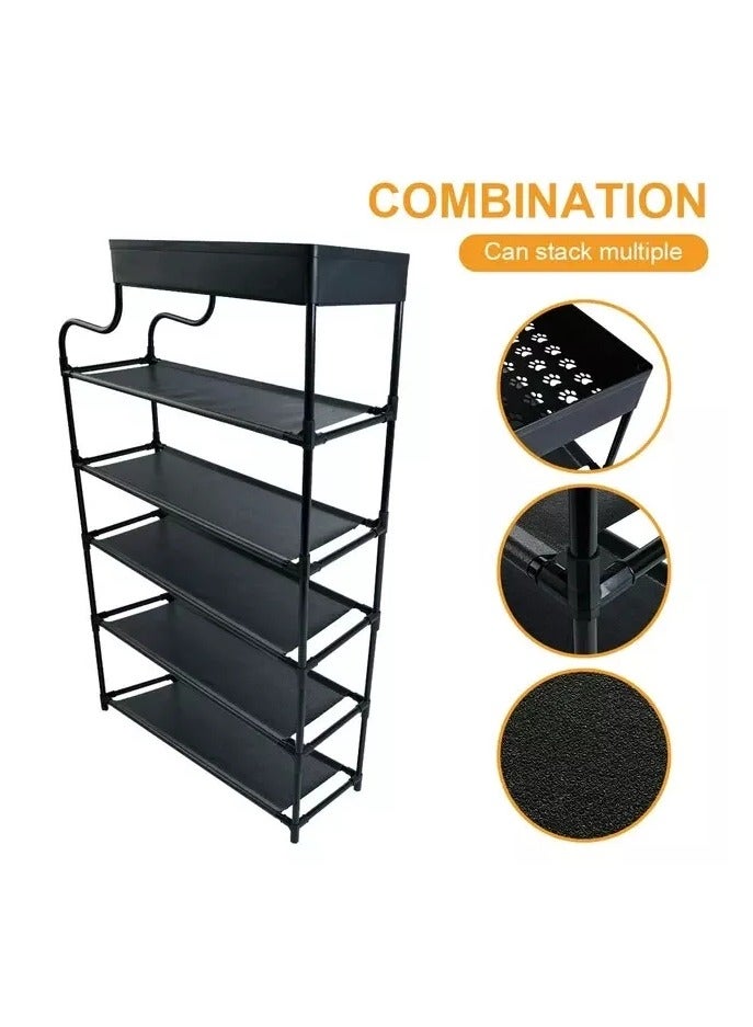 بلومنغ تايم منظم أحذية مستقل مكون من 6 طبقات مع صندوق تخزين للمدخل والباب الأمامي وغرفة المعيشة وخزانة الأحذية، لون أسود - Image 1