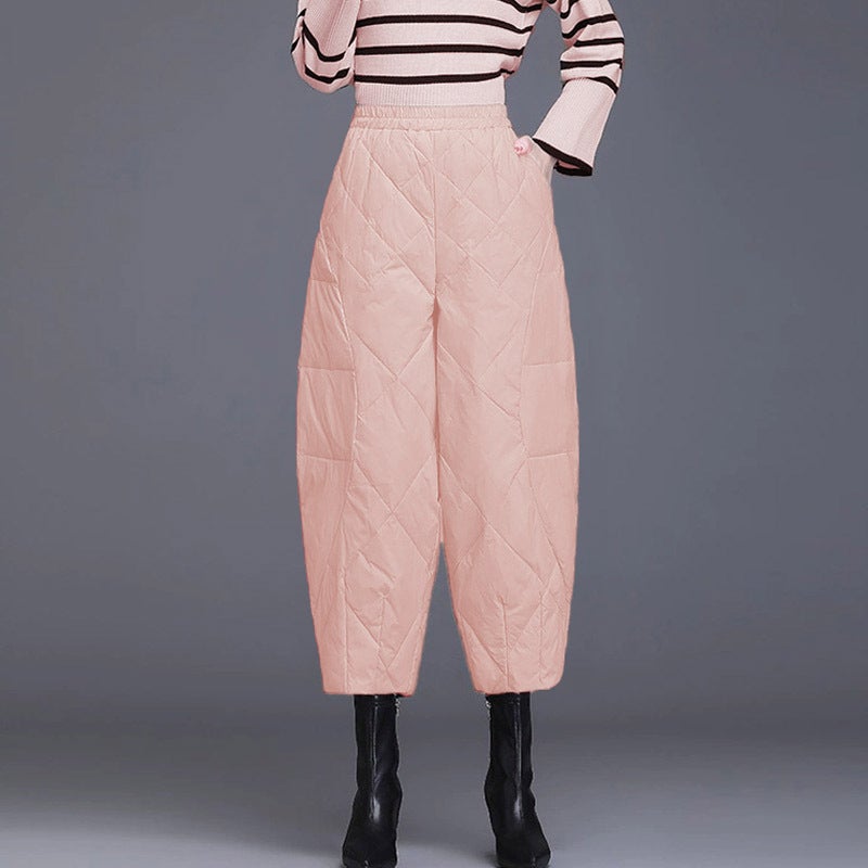 2024 High Waist Slim Autumn Winter Warm Padded Trousers Pink (light cotton pants 815#) 