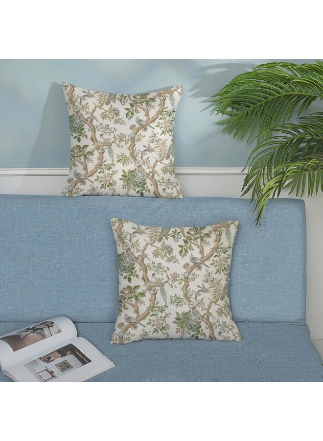 GOLIANDA Green Floral Bird Pillow Covers 20x20 Set of 2 Chinoiserie Throw Pillows Green Vintage Flowers Bird Decorative Pillow Cases Outdoor Chinoiserie Decor Farmhouse Cushion Case for Couch Sofa - Image 3