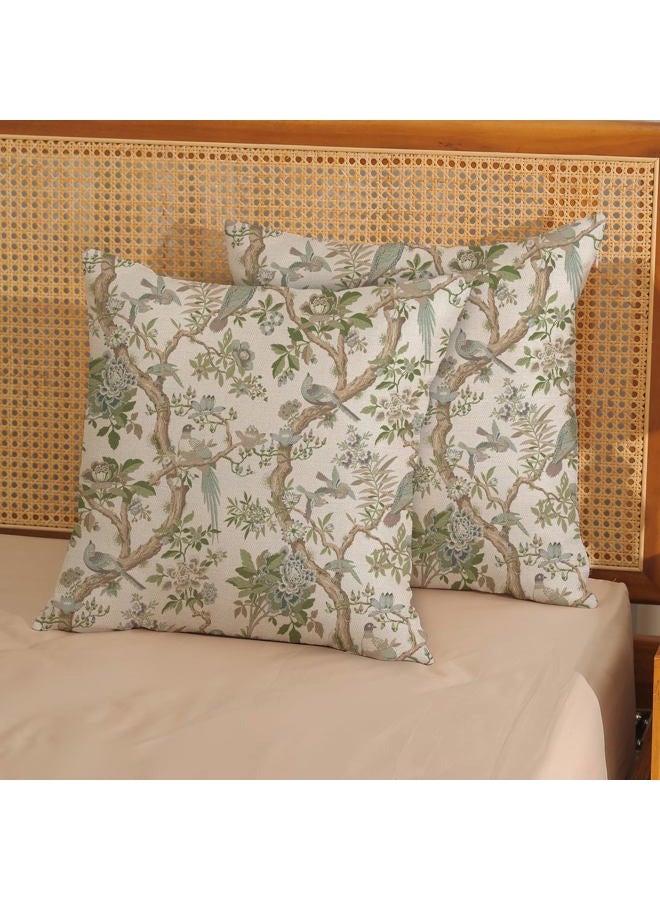 GOLIANDA Green Floral Bird Pillow Covers 20x20 Set of 2 Chinoiserie Throw Pillows Green Vintage Flowers Bird Decorative Pillow Cases Outdoor Chinoiserie Decor Farmhouse Cushion Case for Couch Sofa - Image 2