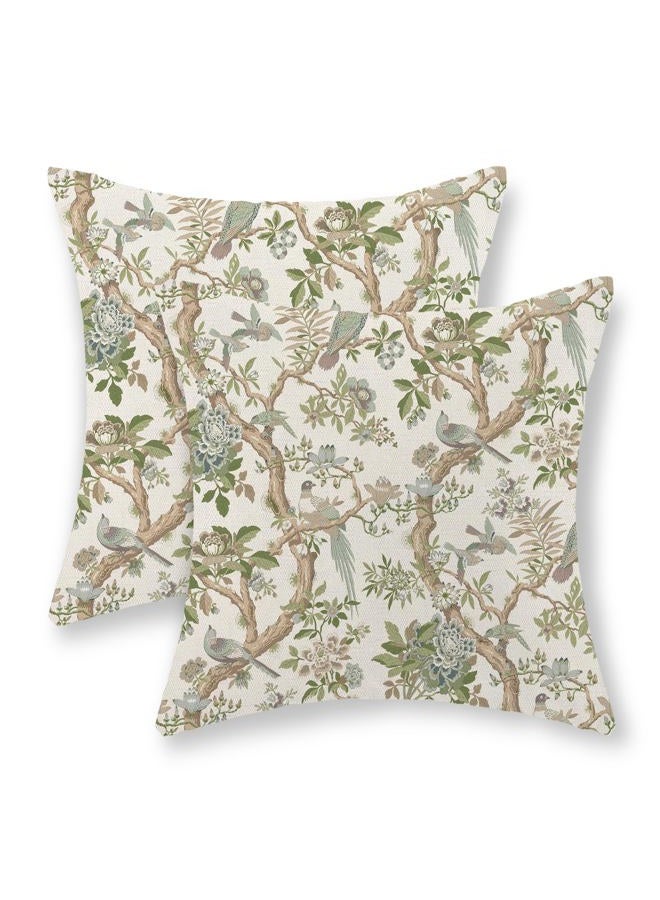 GOLIANDA Green Floral Bird Pillow Covers 20x20 Set of 2 Chinoiserie Throw Pillows Green Vintage Flowers Bird Decorative Pillow Cases Outdoor Chinoiserie Decor Farmhouse Cushion Case for Couch Sofa - Image 1