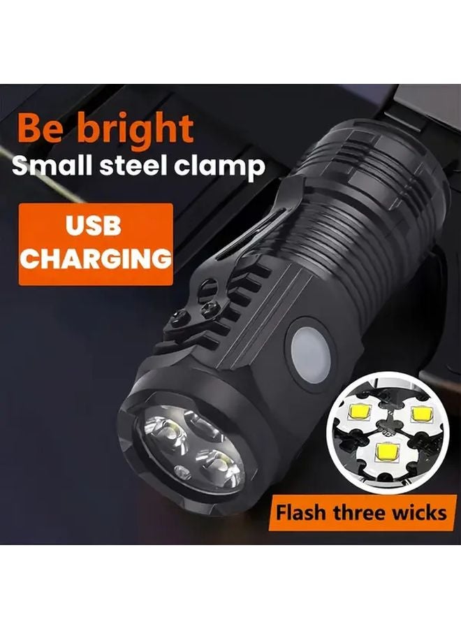 Black USB Rechargeable Pocket Flashlight 5 Modes Bright Lumen Metal Clip For Camping Emergency - Image 2