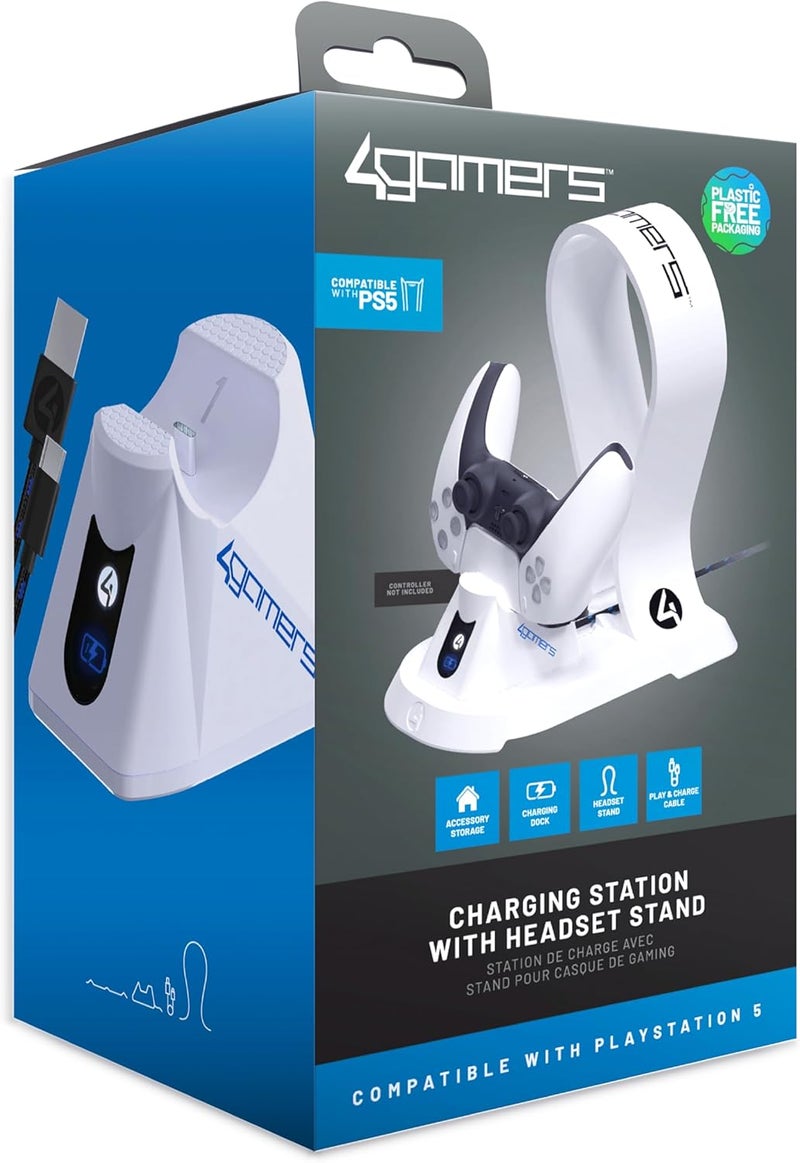 4gamers Spec compliant trusted quality SP-C60 V All-in-One Charging Dock and Headset Stand for PlayStation 5, White Extra part combo compatible - Image 3