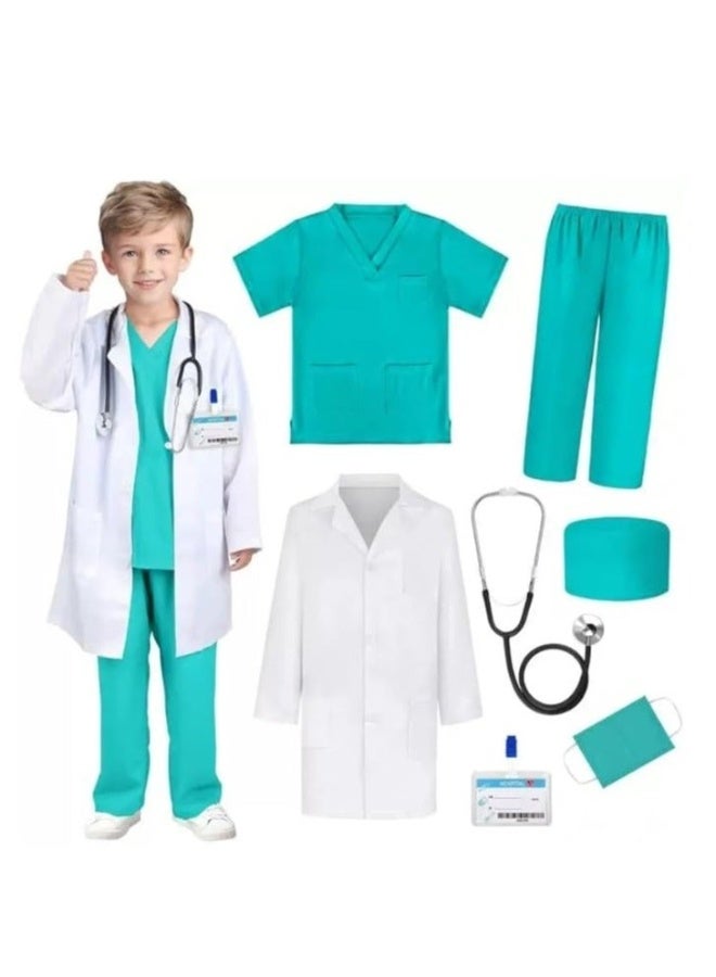 FUREUL Doctor Costume for Boys Girls - Kids Scrubs with Lab Coat & Carry Bag, Doctor Dress Up for Halloween, Career Day Role Play - Image 1