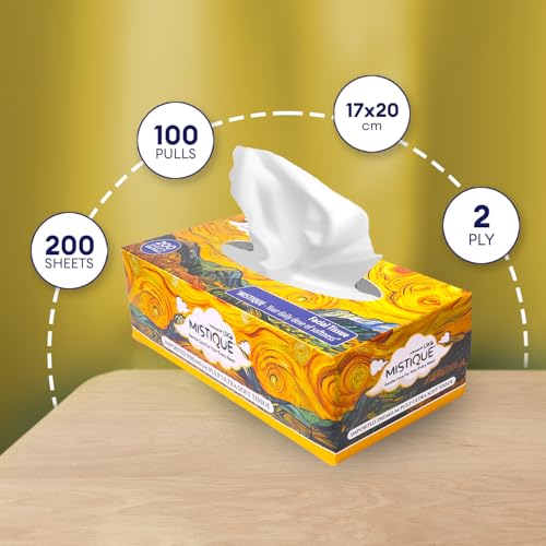 MISTIQUE 2 Ply Facial Tissue Paper - 100 Pulls (200 Sheets) | Car Tissue | Soft and Highly Absorbent Tissue Paper | Sheet Size (17 * 20 cm) (Pack of 1) - Image 4