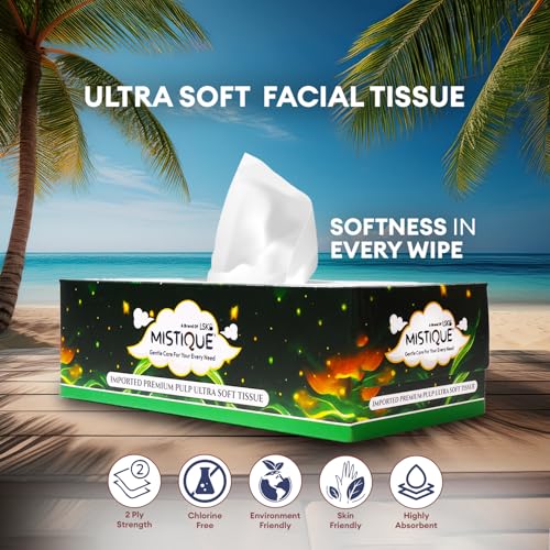 MISTIQUE 2 Ply Facial Tissue Paper - 100 Pulls (200 Sheets) | Car Tissue | Soft and Highly Absorbent Tissue Paper | Sheet Size (17 * 20 cm) (Pack of 1) - Image 3