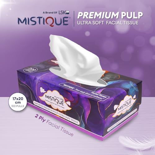 MISTIQUE 2 Ply Facial Tissue Paper - 100 Pulls (200 Sheets) | Car Tissue | Soft and Highly Absorbent Tissue Paper | Sheet Size (17 * 20 cm) (Pack of 1) - Image 2