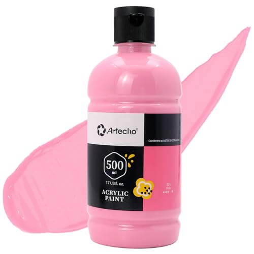 Artecho Acrylic Paint Large Bottle 500ml / 17oz, Pink Craft Paint for Art Supplies, Canvas, Rocks, Wood, Fabric, Ceramic, Non Toxic - Image 1