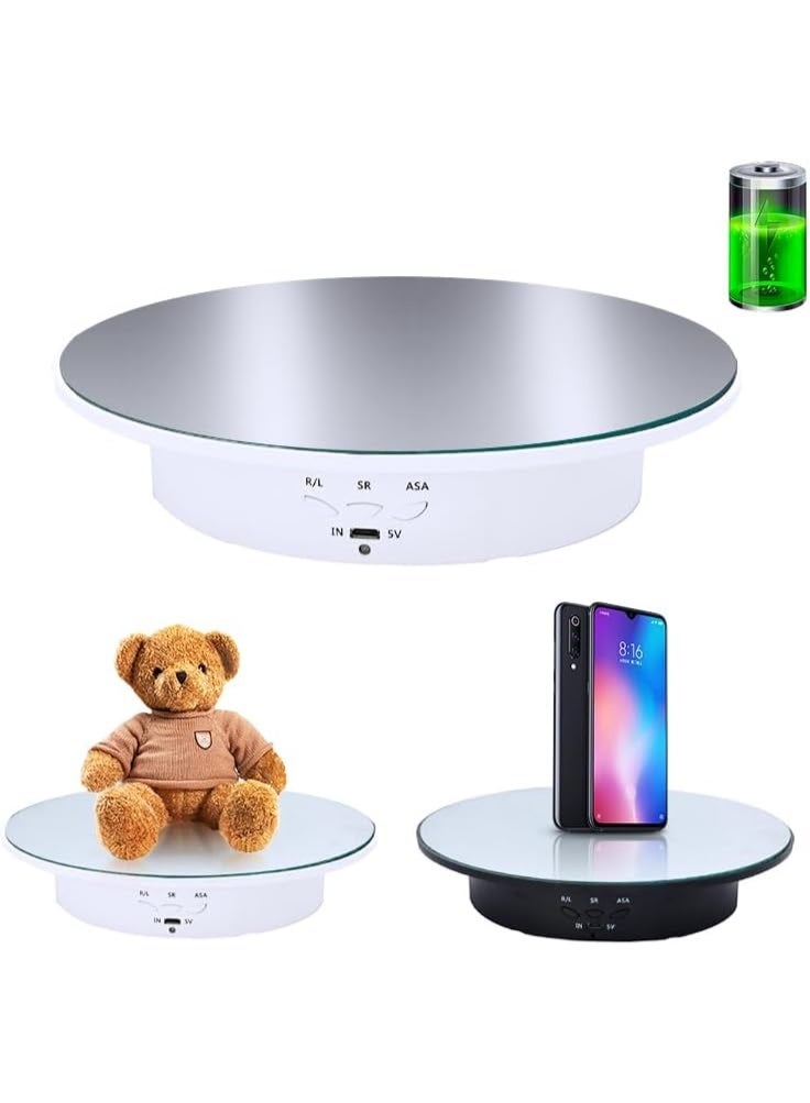 VKL Motorized Rotating Display Stand, 7.87inch /17.6lbs Load, 360 Degree Electric Rotating Turntable for Photography Products, Jewelry, Cake,3D Model,Mirror Cover (White) - Image 1