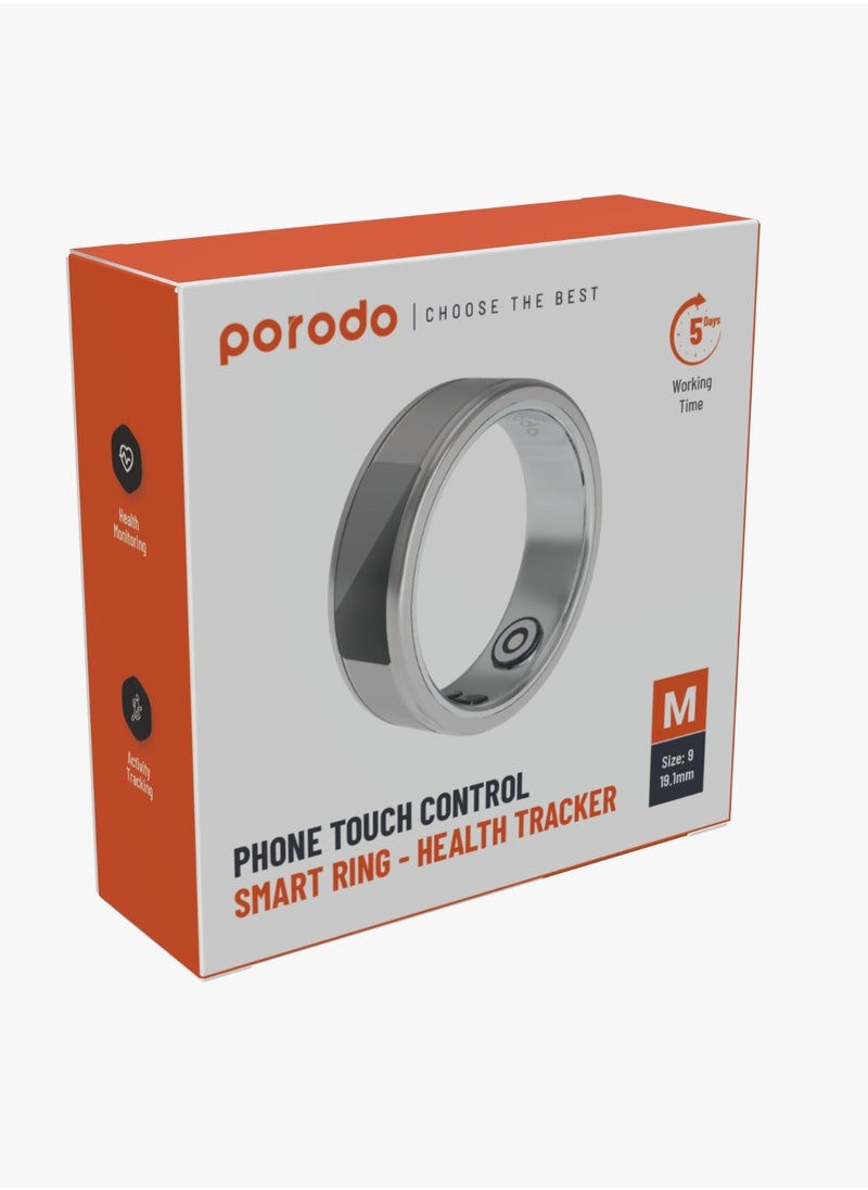 porodo Phone Touch Control Smart Ring-Health Tracker M 19.1mm - Silver  - Image 3