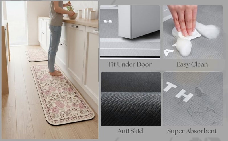 Proxin Rubber Kitchen Mats for Floor 2 Pcs Non Slip Kitchen Mats Washable Cushion Rug for Home, Cooking & Standing Comfort Kitchen Decor with Modern Design with Easy to Clean (118 x 38cm, 58 x 38cm) - Image 3