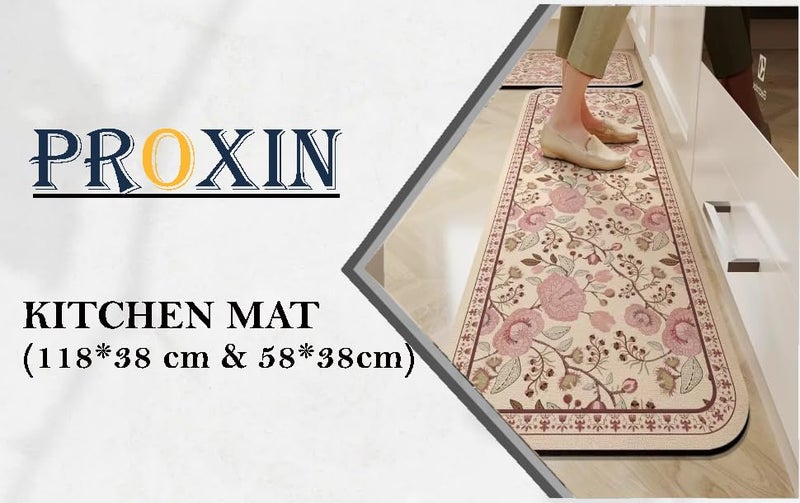 Proxin Rubber Kitchen Mats for Floor 2 Pcs Non Slip Kitchen Mats Washable Cushion Rug for Home, Cooking & Standing Comfort Kitchen Decor with Modern Design with Easy to Clean (118 x 38cm, 58 x 38cm) - Image 2