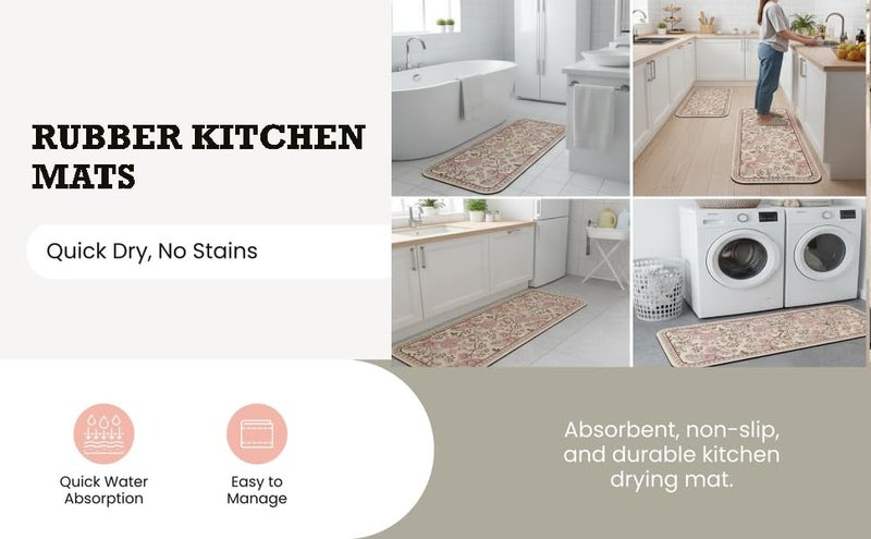 Proxin Rubber Kitchen Mats for Floor 2 Pcs Non Slip Kitchen Mats Washable Cushion Rug for Home, Cooking & Standing Comfort Kitchen Decor with Modern Design with Easy to Clean (118 x 38cm, 58 x 38cm) - Image 4