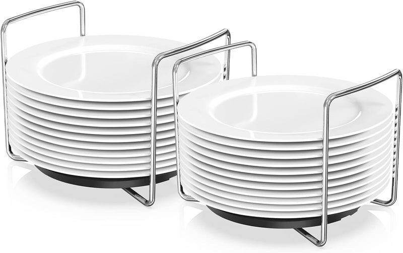 Wisuce Dish Racks for Kitchen Countertop Organizer  Bamboo Plate Holder Adjustable Size  Stainless Steel 304 Portable Handle for Kitchen Drawer Countertop Cupboard Shelf - Image 1