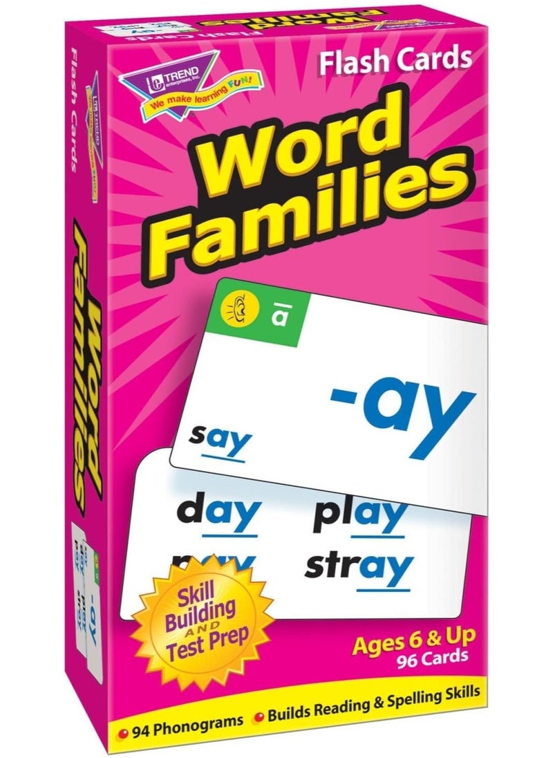 Trend Enterprises Trend Enterprises: Word Families Skill Drill Flash Cards, Content-Rich Cards to Practice and Master, Great for Skill Building and Test Prep, 96 Cards Included, Ages 6 and up  - Image 1