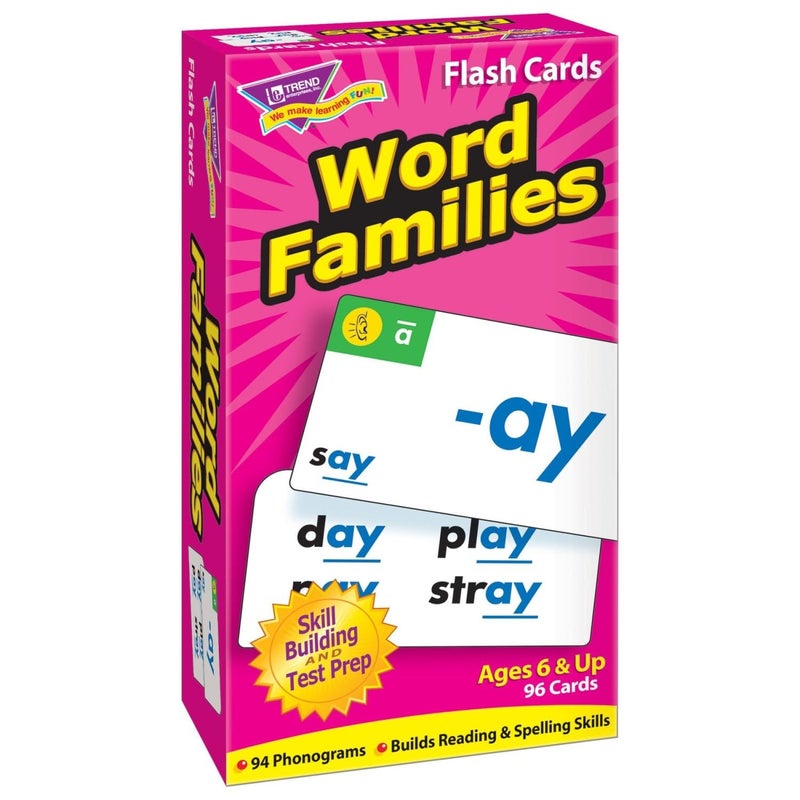 Trend Enterprises: Word Families Skill Drill Flash Cards, Content-Rich Cards to Practice and Master, Great for Skill Building and Test Prep, 96 Cards Included, Ages 6 and Up - Image 1